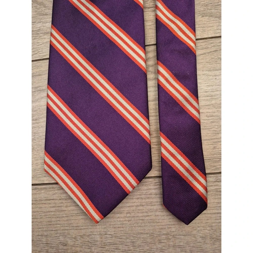 Brooks Brothers Makers Mens Silk Repp Stripe Tie Purple Orange White Made in USA